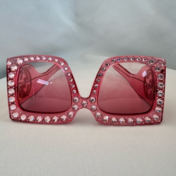 Gucci Acetate Crystal Oversize Forever Hollywood Sunglasses Pink - Picture 2 of 7